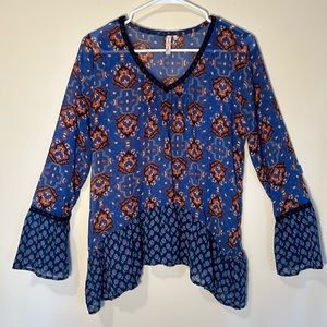 Red Camel Women's Floral Boho Ruffle Tunic Shirt Blouse Top Flounce Feminine M